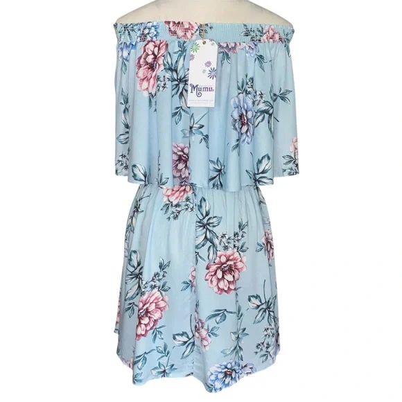 Show Me Your Mumu NWT Casita Mini Dress Wildflower Breeze Off Shoulder M Blue - Picture 8 of 14